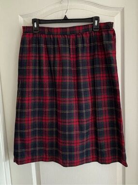 DK Gold by Donnkenny sz 14 vintage skirt red blue plaid midi retro academia prep